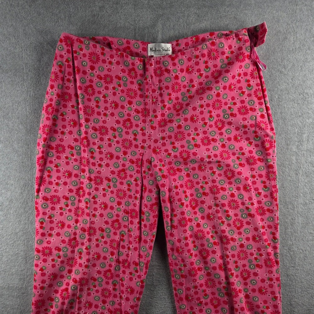 Madison Studio Cropped Pants Womens 14 Pink Floral Ditsy Print Side Zip Cotton